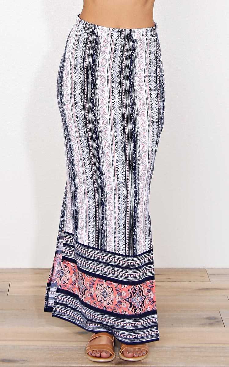 Mykonos Knit Maxi Skirt - - Navy Combo in Size by Styles For Less