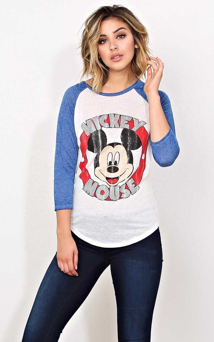 MICKEY MOUSE Graphic Knit Raglan - - Blue Combo in Size by Styles For Less