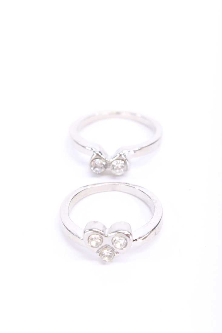 Silver Double Band Heart Design Rhinestone Accent Ring