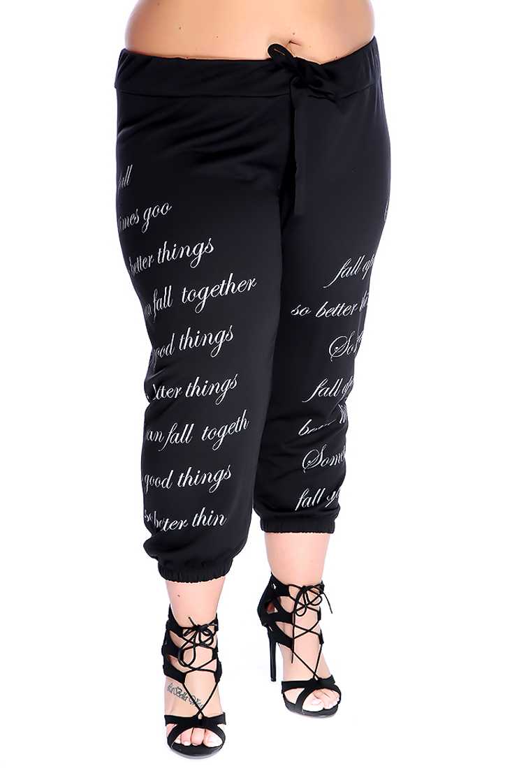 Stylish Black Plus Size Graphic Print Pants