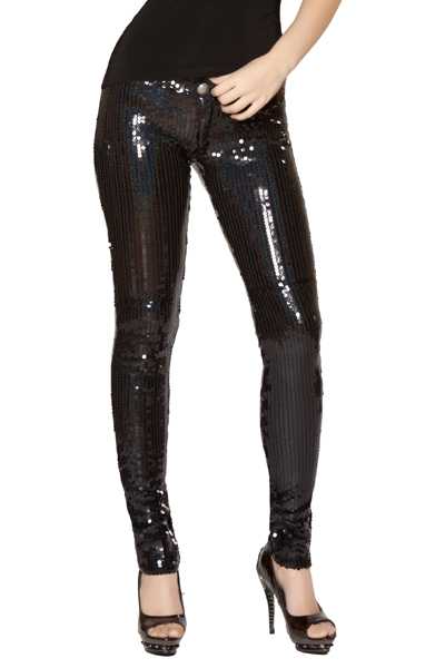 BLACK BUTTON FRONT SEQUIN DECOR SEXY PANTS