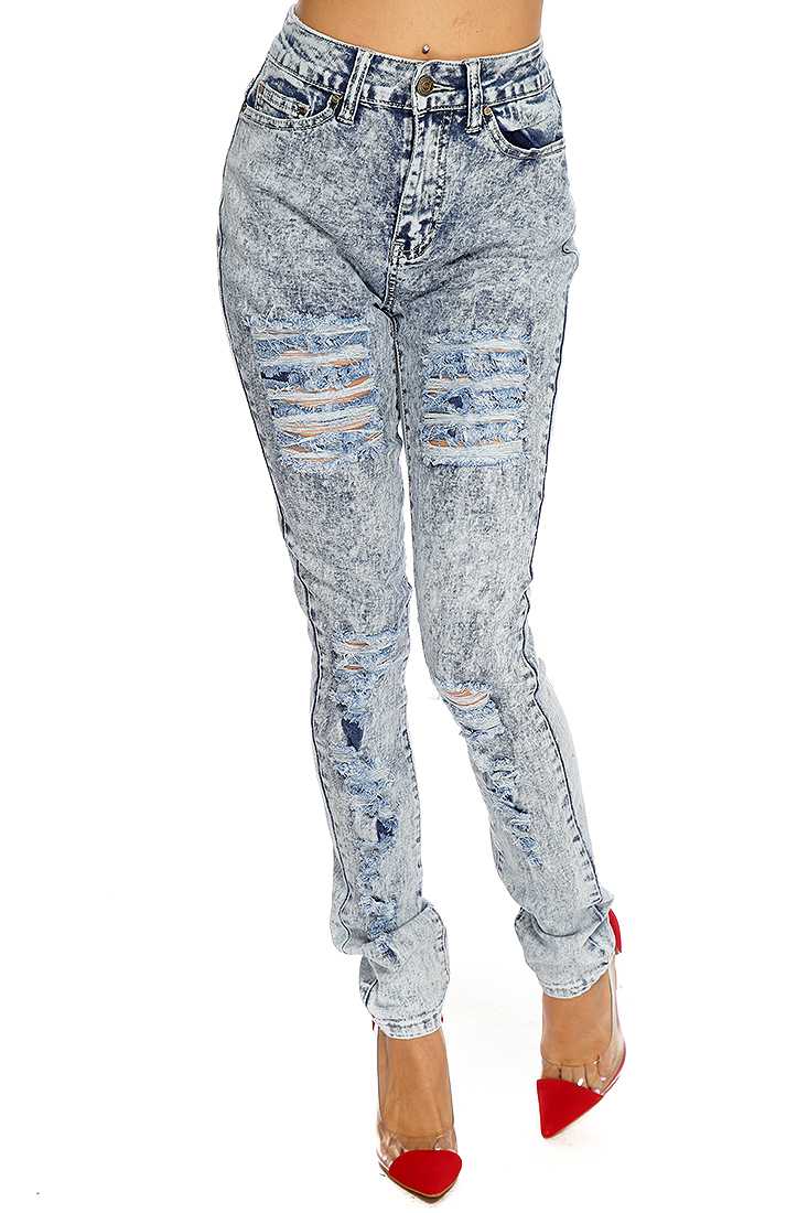Light Blue High Waist Distressed Denim Skinny Jeans
