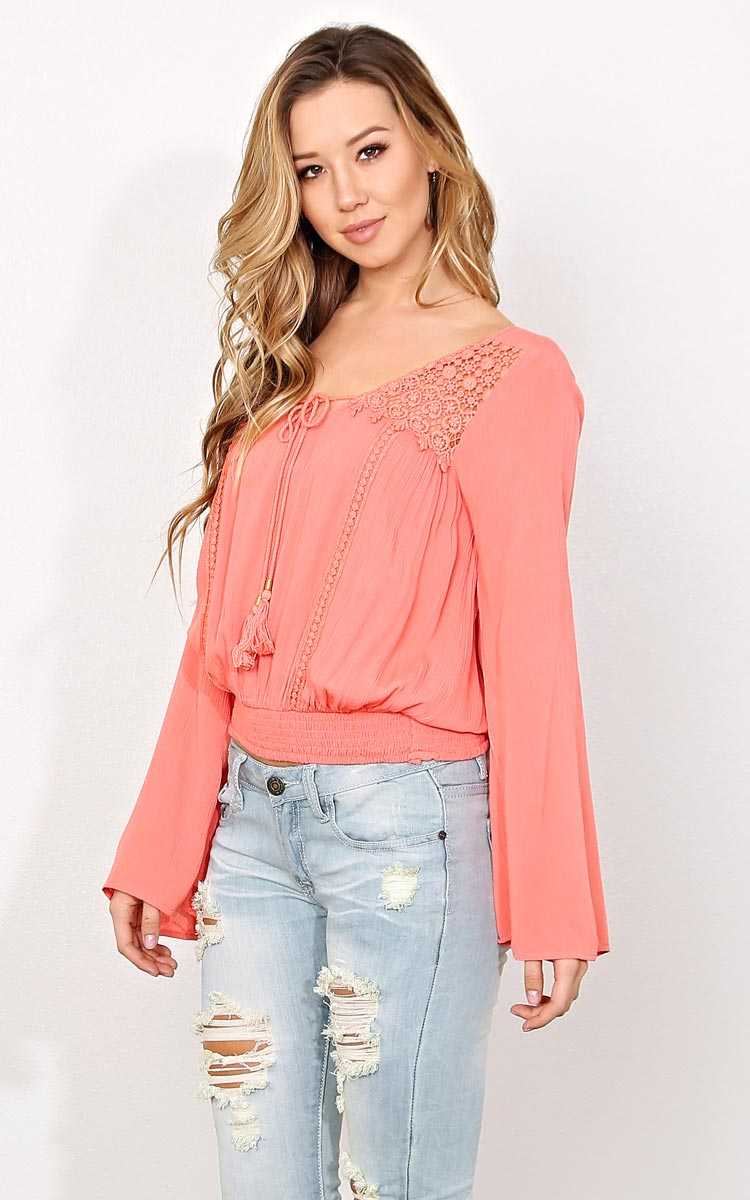 Coral Seeking Freedom Peasant Top - - Coral in Size by Styles For Less