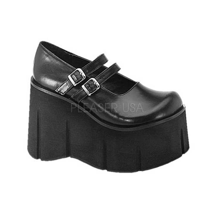 Black Maryjane Platform Wedges Faux Leather