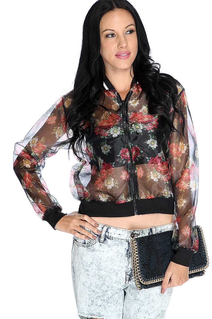 Black Floral Prints Long Sleeves Jacket