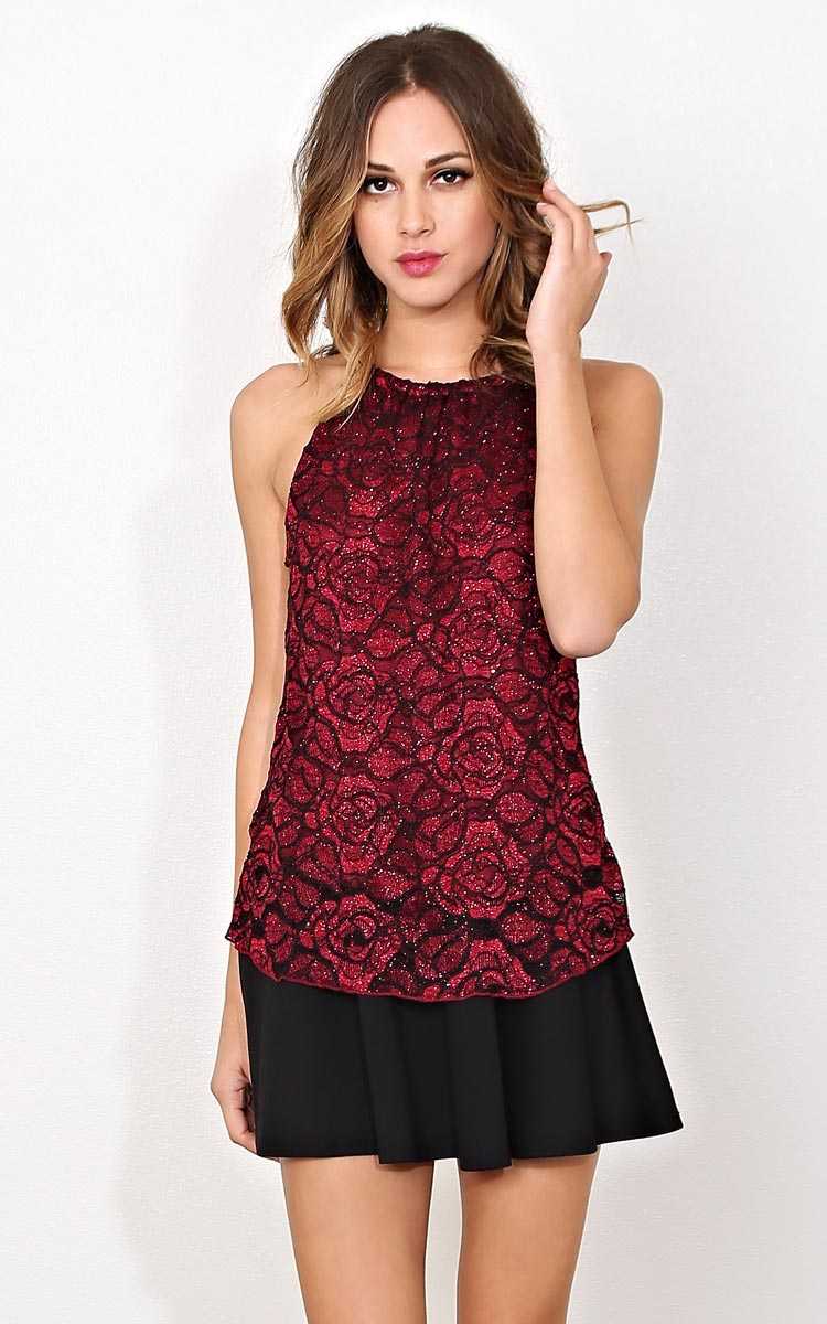 Floral Edge Knit Top - - Burgundy in Size by Styles For Less