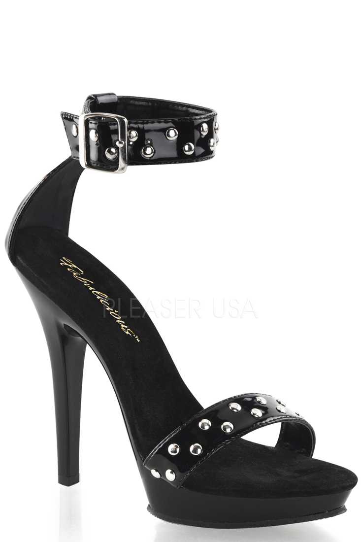 Black Studded Open Toe High Heels Patent
