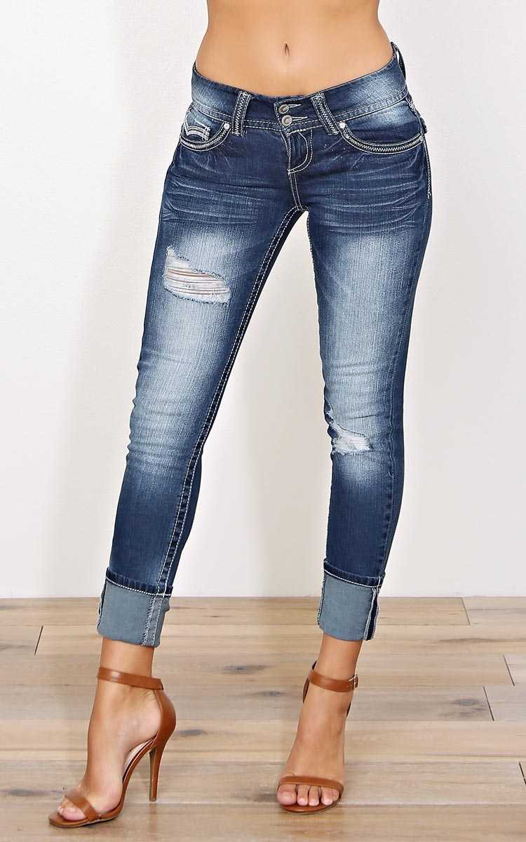 Joann Distressted Skinny Jeans - Dark Denim in Size by Styles For Less