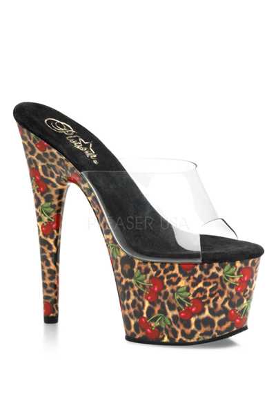 Clear Leopard Cherry Print Platform High Heels