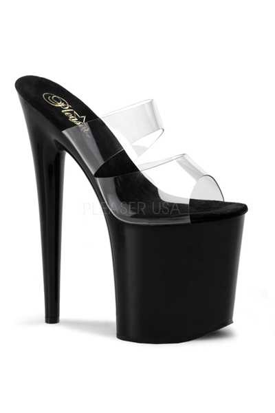Clear Black Strappy Slip On Platform High Heels
