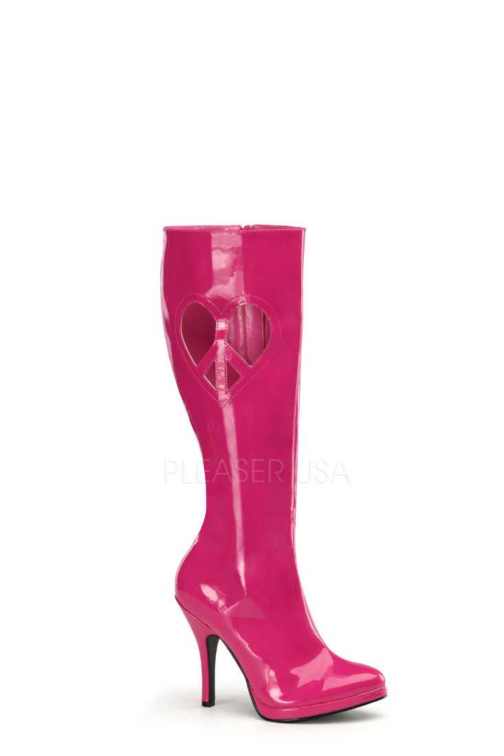 Hot Pink Peace Heart Cut Out Knee High Boots Patent