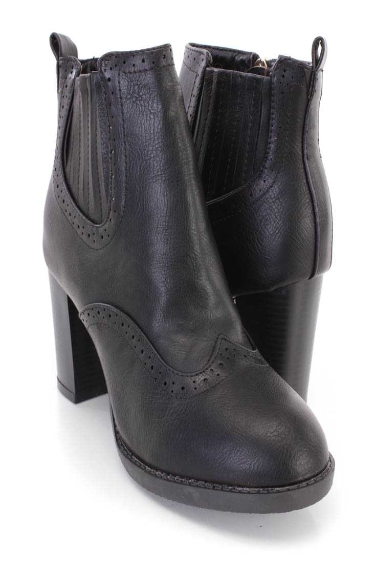 Black Pleated Side Ankle Booties Faux Leather
