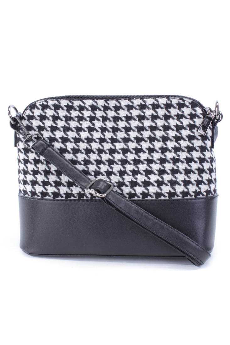 Houndstooth Canvas Faux Leather Accent Handbag