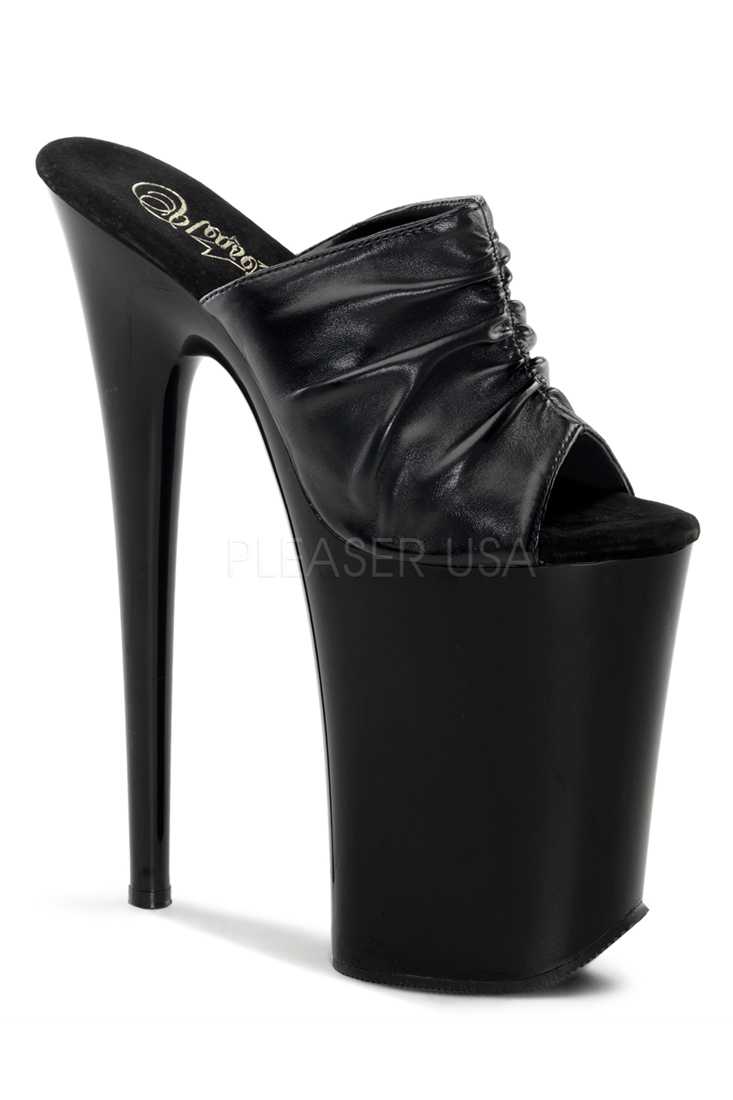 Black Ruched Band Platform Extreme High Heels Faux Leather