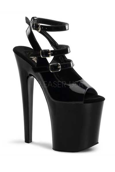 Black Patent Strappy Platform High Heels