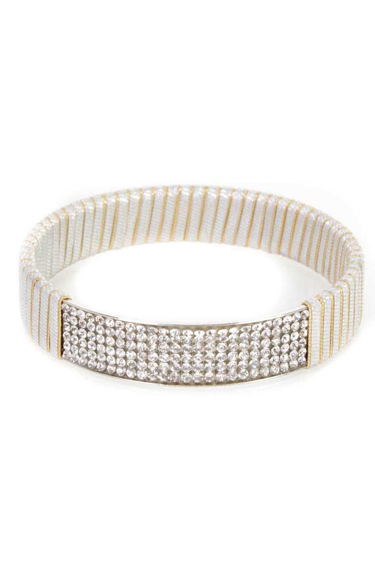 Silver Gold High Polish Metal Rhinestone Accent Bracelet