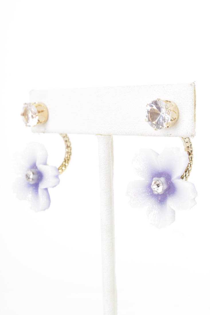 Violet Gold Shimmer Flower Rhinestone Detail Earrings