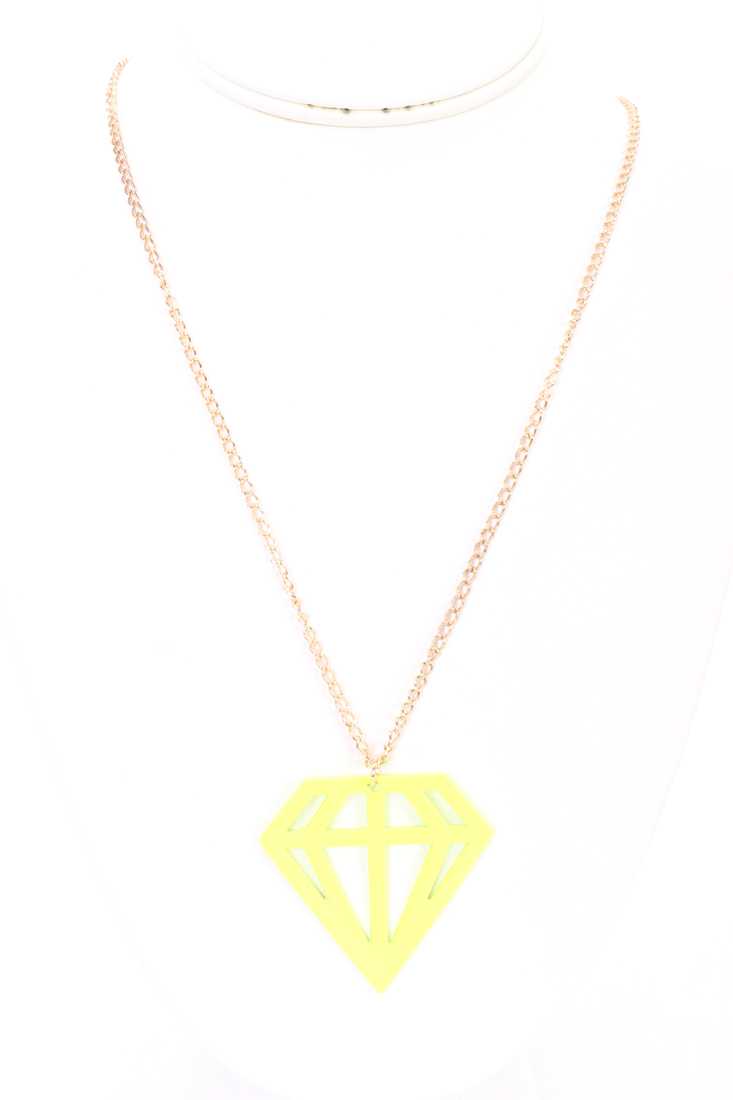 Neon Yellow Diamond Cut Out Pendant Necklace