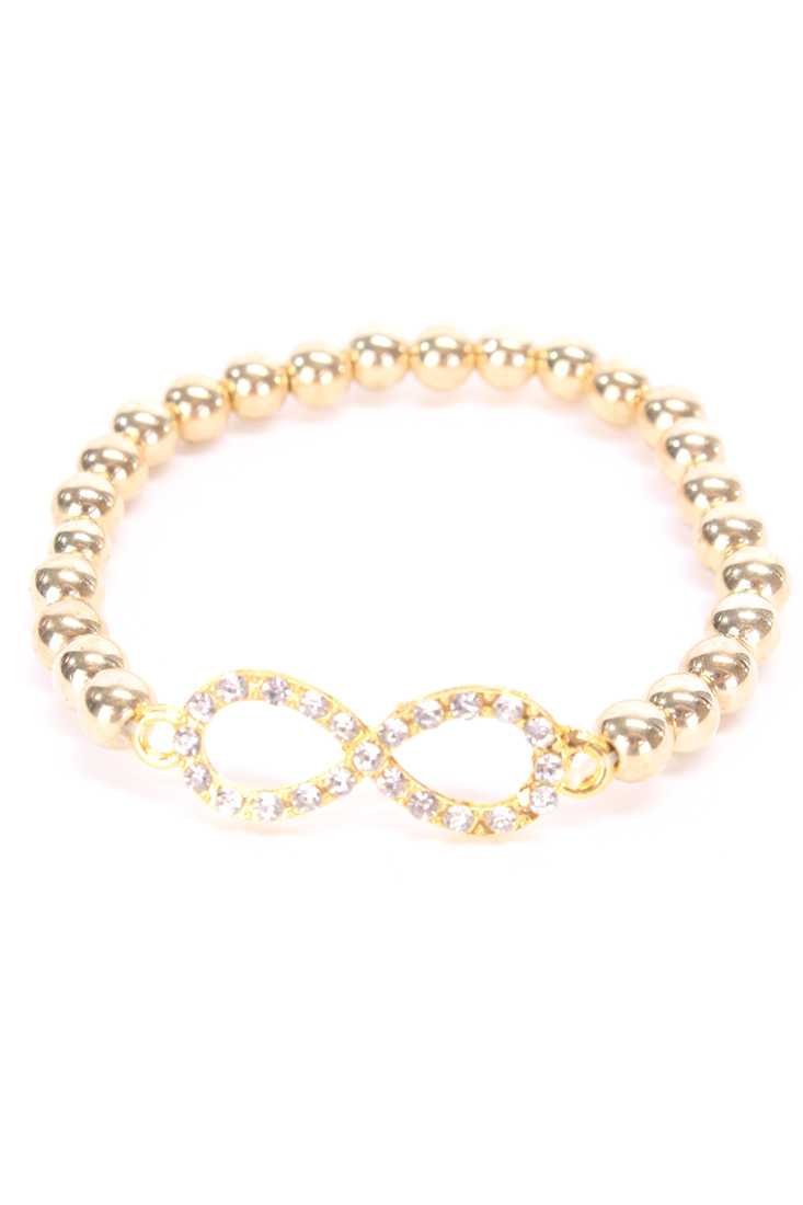 Gold High Polish Beaded Design Rhinestone Infinity Accent Bracelet