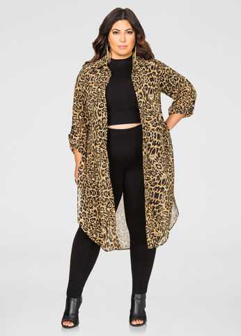 Open Front Sheer Leopard Duster