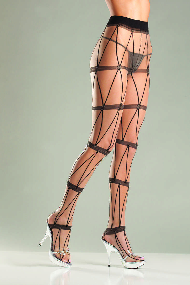 Black Sheer Faux Chains Pantyhose