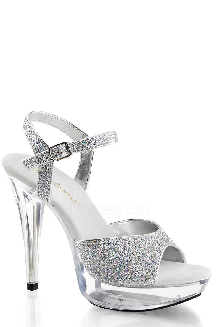 Silver Clear Platform High Heels Glitter