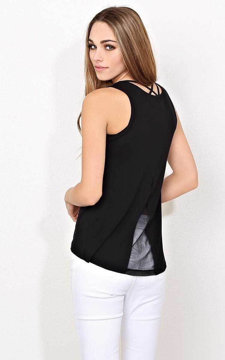 Mesh You Up Knit Pocket Tank - - Black in Size by Styles For Less