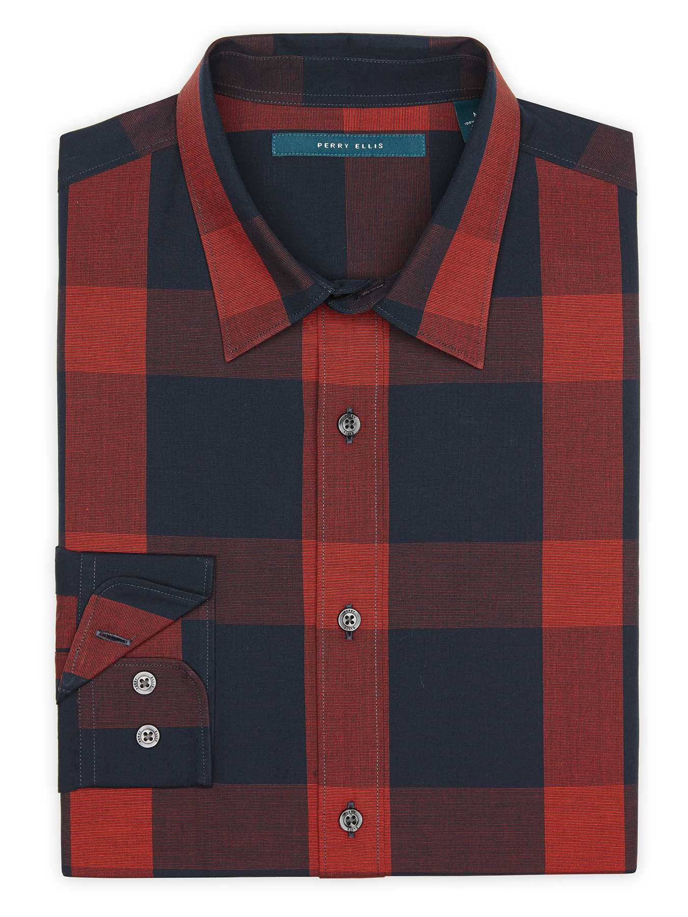 Perry Ellis Roll-Up Sleeve Plaid Shirt