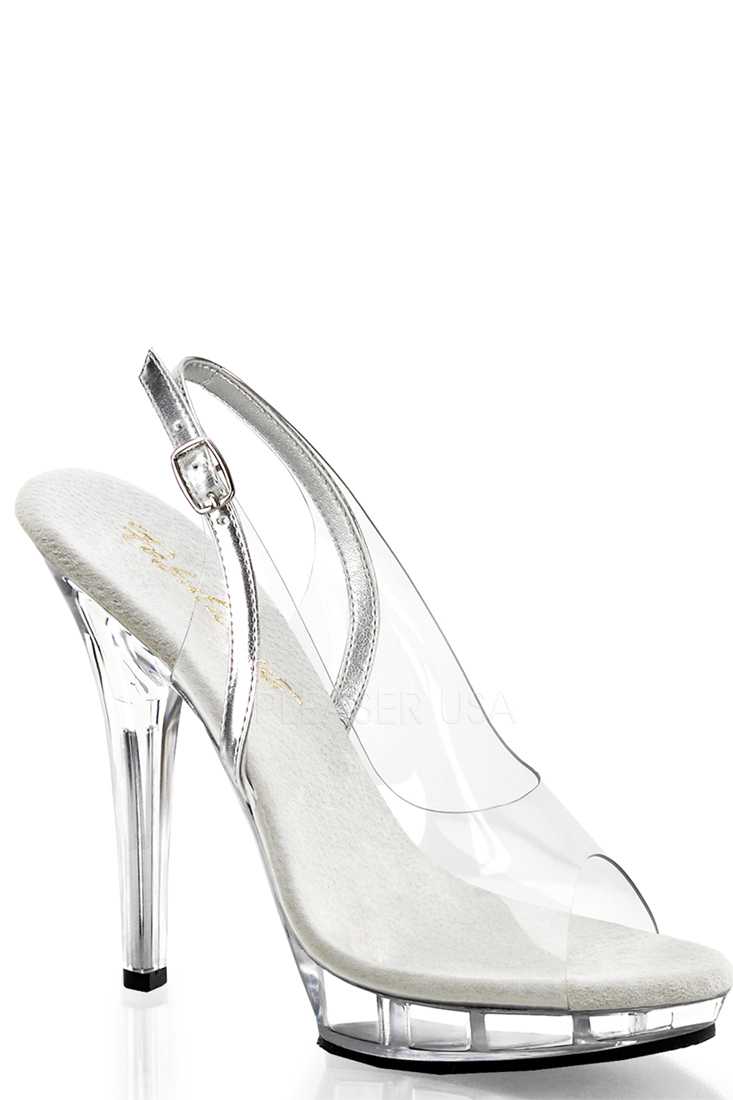 Clear Silver Slingback High Heels PVC Faux Leather