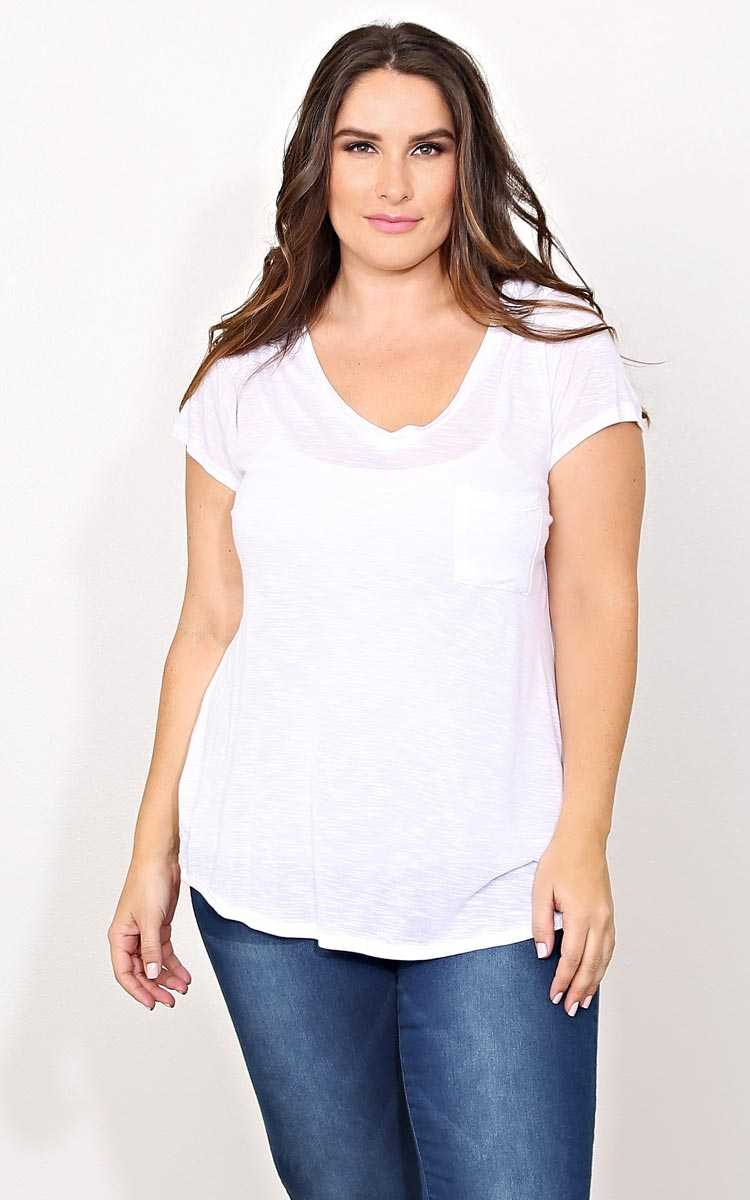 Plus Size Bozzolo White Slub Pocket Tee - White in Size by Styles For Less