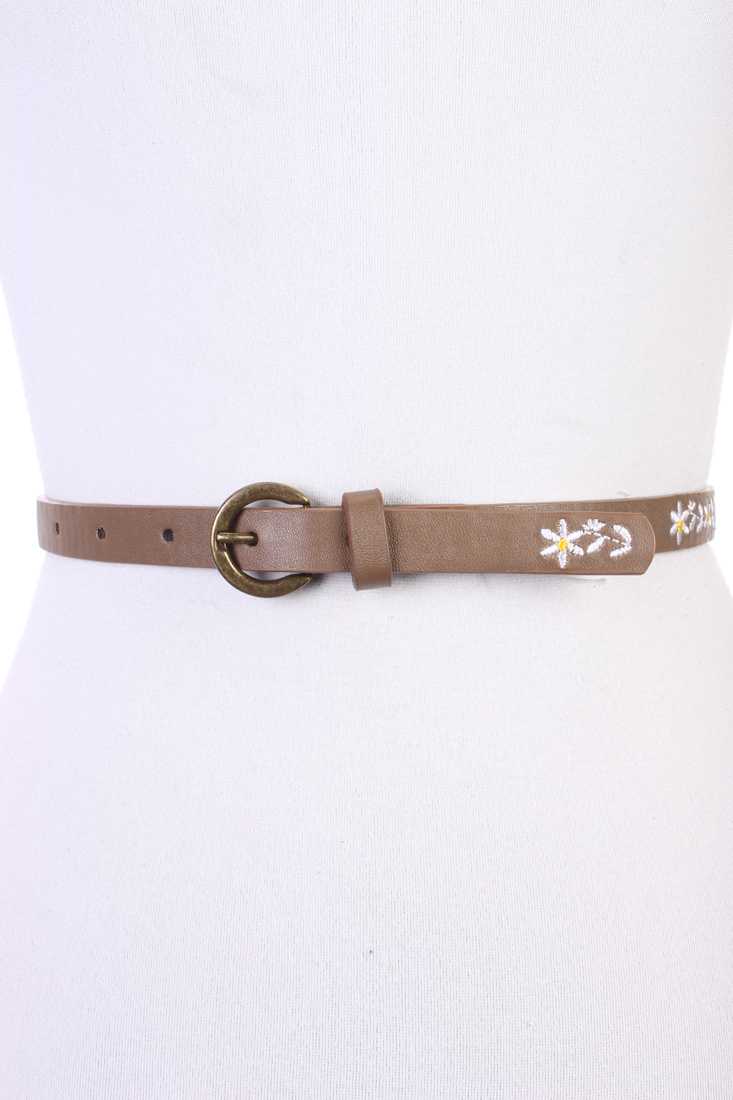 Brown Floral Design Faux Leather Belt