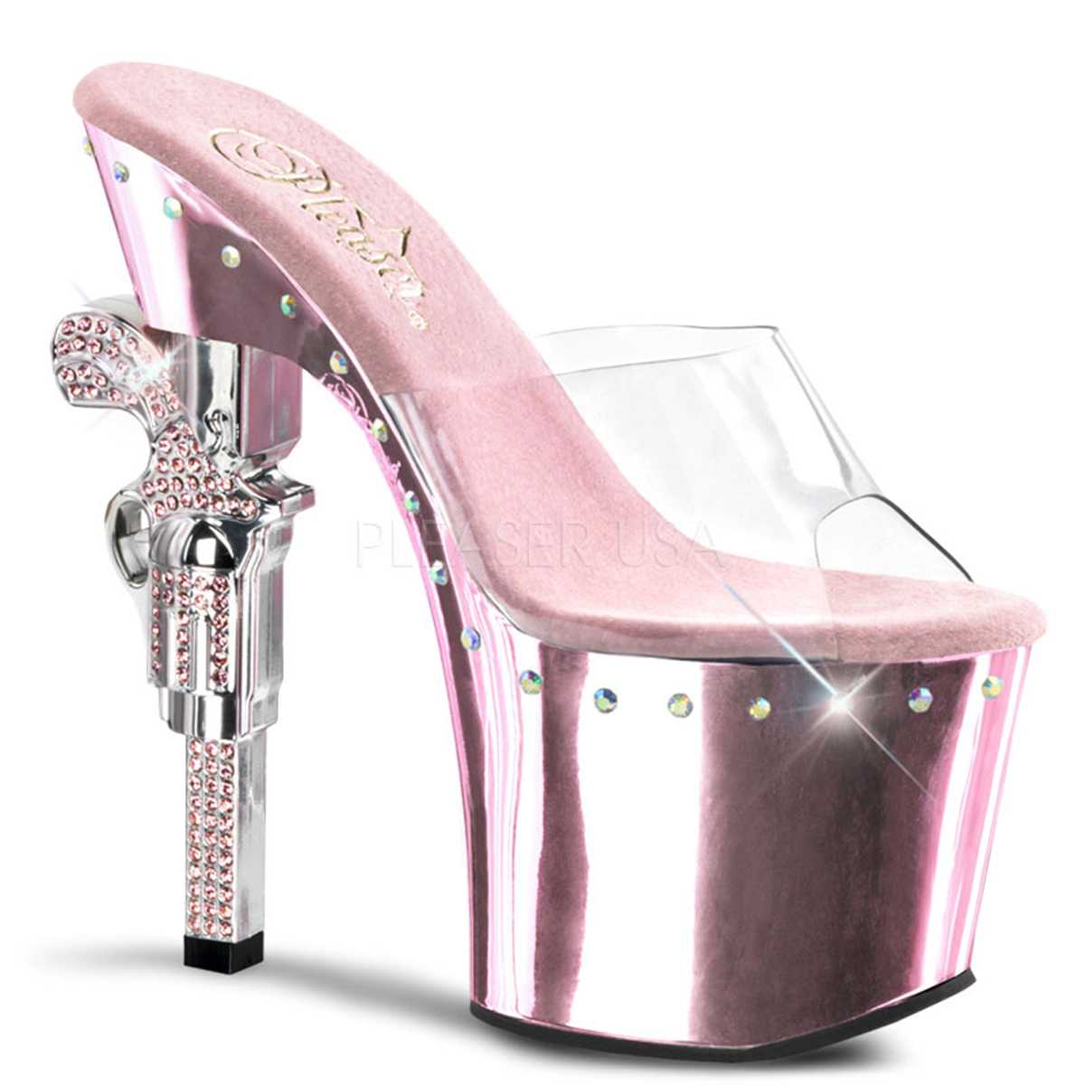 Clear Baby Pink Chrome Platform Rhinestone Gun Heels PVC