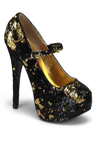 Black Gold Reversible Sequins Mary Jane Pump High Heels