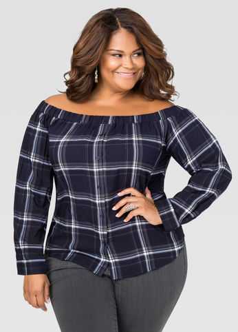 Plaid Off-Shoulder Top
