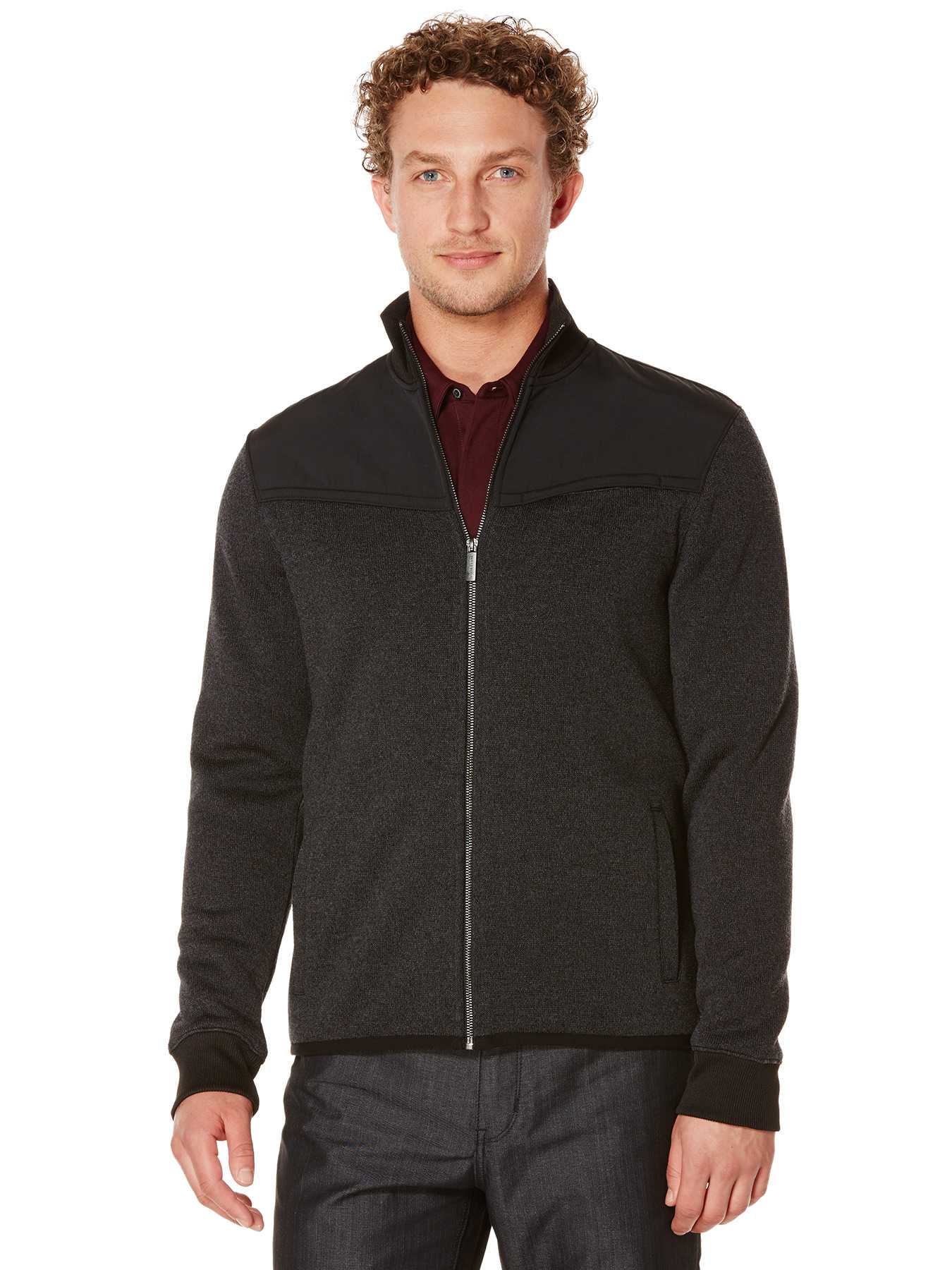 Perry Ellis Long Sleeve Mixed Media Jacket