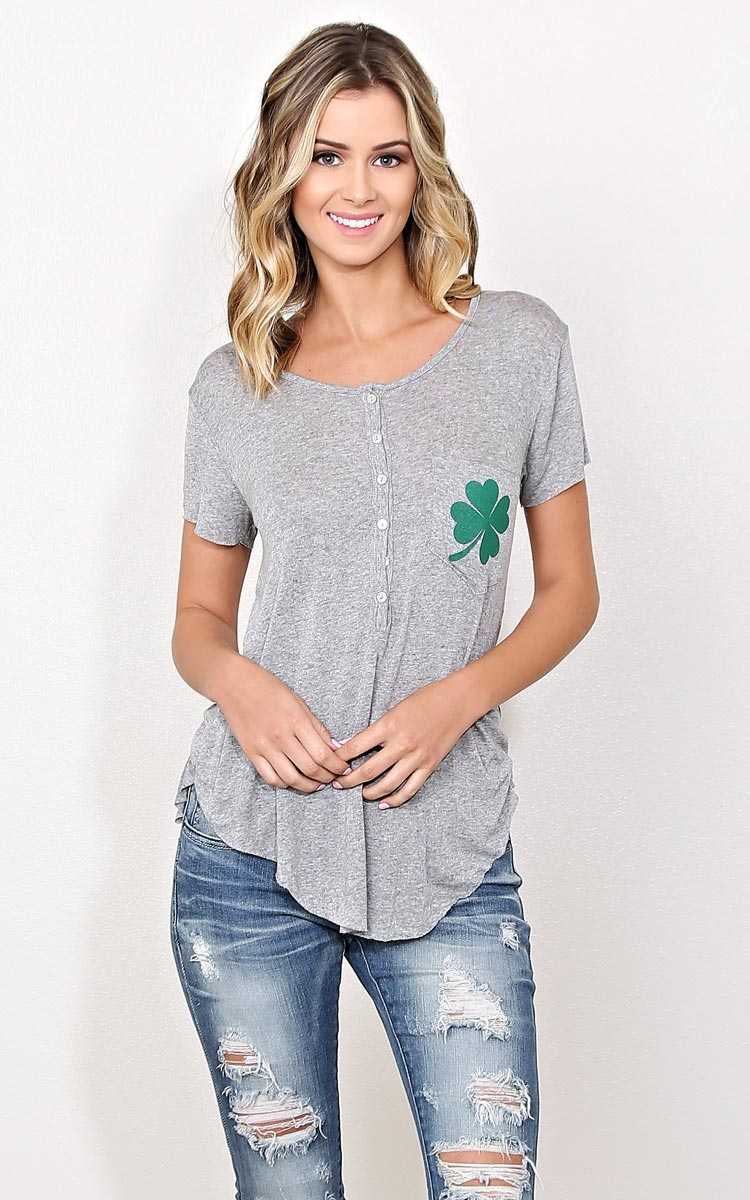 St. Patty Knit Pocket Tee - SML - Heather in Size Small by Styles For Less