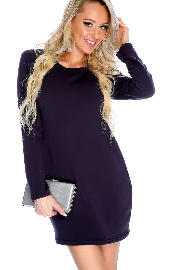 Navy Soft Plush Long Sleeve Sweater Dress