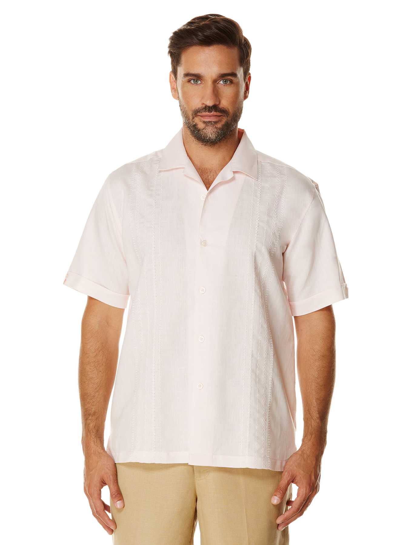 Cubavera Short Sleeve Ramie Cotton Embroidery With Camp Collar