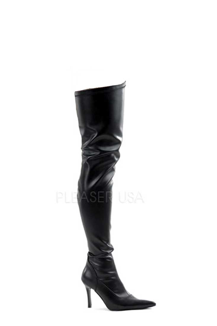 Black Pointed Toe Thigh High Boots Faux Leather