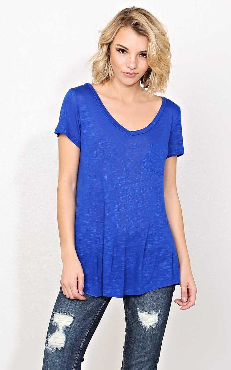 Cobalt Bozzolo Front Pocket Slub Top - - Cobalt in Size by Styles For Less