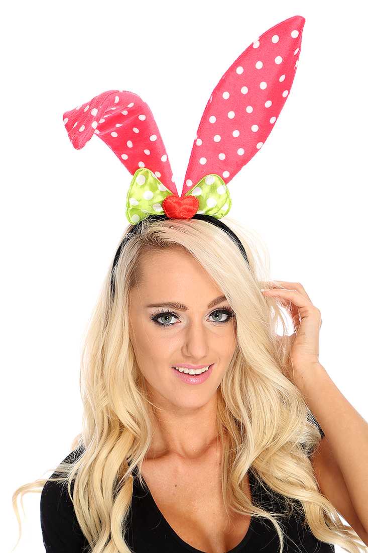 Fuchsia Polka Dot Bow Long Wire Bunny Ears