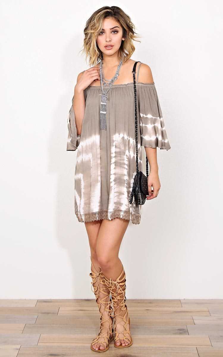 Carley Tie Dye Woven Shift Dress - MED - Taupe Combo in Size Medium by Styles For Less