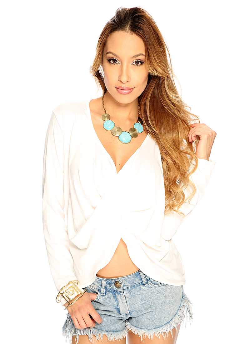 White Twisted Long Sleeve Top