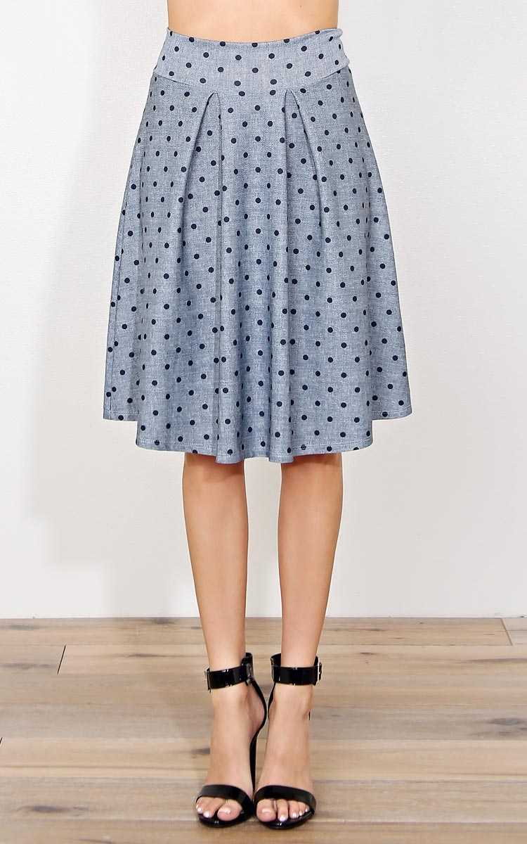 Kiera Polka Dot Knit Skirt - - Navy Combo in Size by Styles For Less