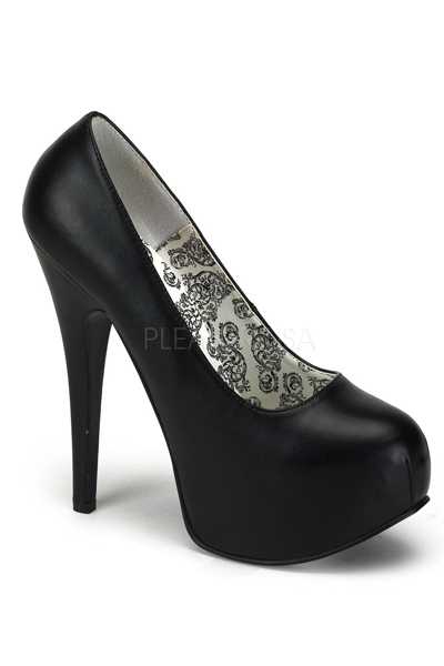 Black Faux Leather Platform Pump High Heels