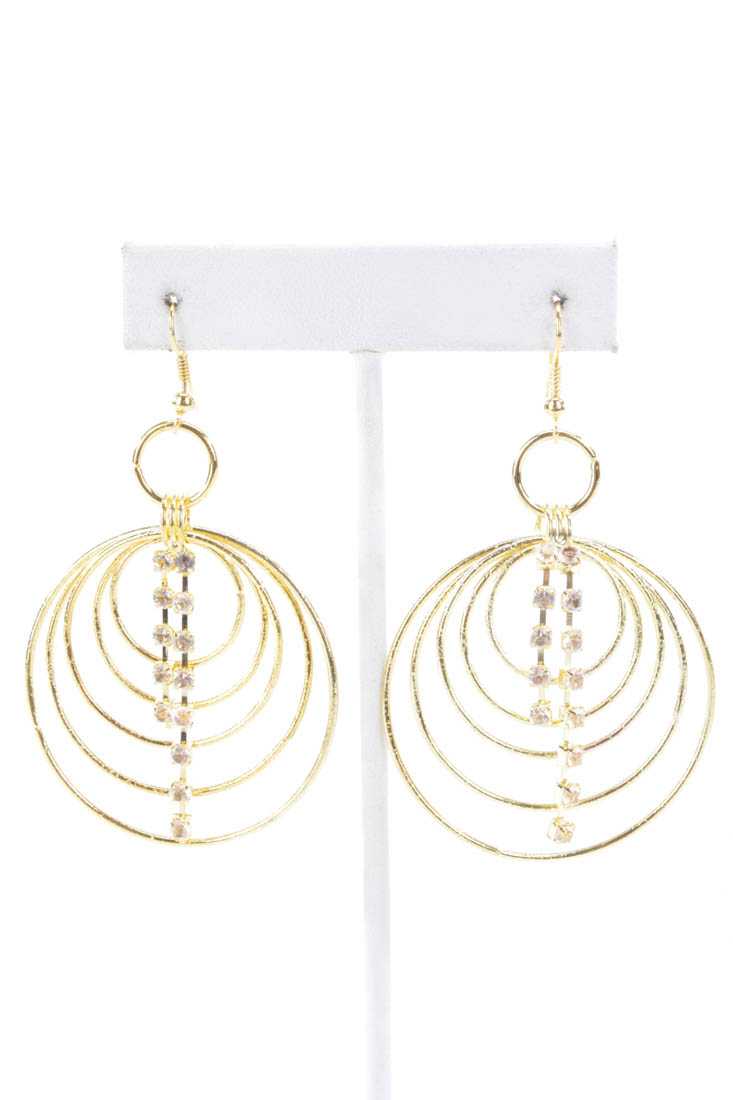 Gold High Polish Rhinestone Layered Hoop Earrings