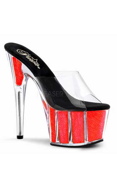 Clear Neon Coral Glitter Platform High Heels