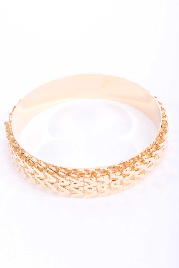 Gold Chevron Chain High Polish Bangle Bracelet
