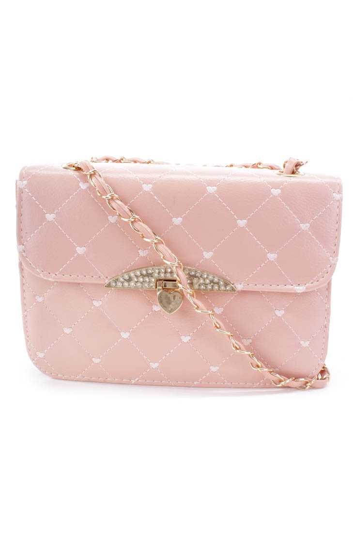 Dusty Pink Quilted Stitching Faux Leather Handbag