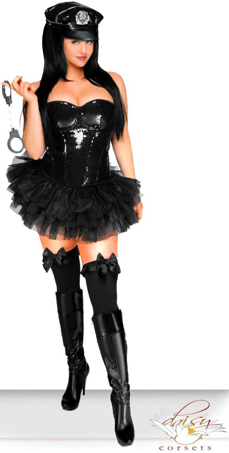 4 PC Black Sequin Pin-Up Cop Costume